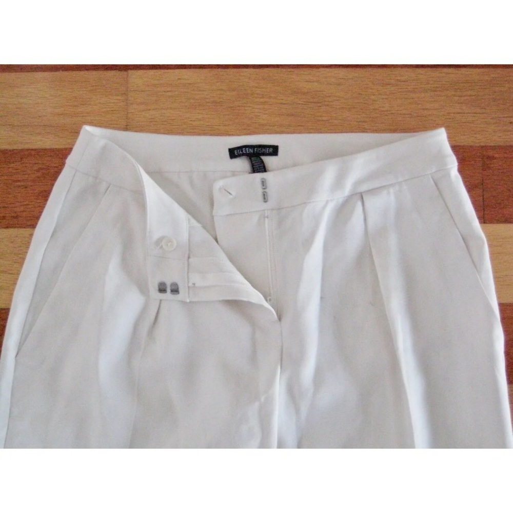NEW EILEEN FISHER WHITE PLEATED STRETCH ANKLE PANTS TROUSERS SIZE 0 NWT $258 - Picture 3 of 7